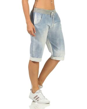 Aurela Damenmode Aurela mode Jogg-Bermudas Bermuda Hose Kurze Jogpants leichte Shorts luftig & leicht - Blau