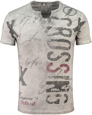 Key Largo T-Shirt Highway Print Motiv vintage Look MT00286 V-Auschnitt bedruckt kurzarm slim fit - Grau