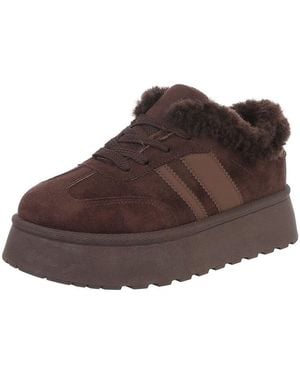Ital-Design Damen Schnür-Sneaker Mit Teddyfutter Und Plateau-Sohle Sneaker (92392339) Flach Sneakers Low - Braun
