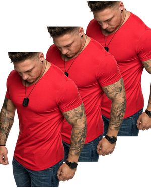 Amaci&Sons 3. BELLEVUE - -Shirts (3er-Pack) Basic Oversize T-Shirt mit V-Ausschnitt - Rot