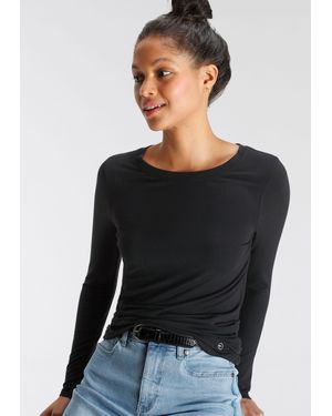 Tamaris Langarmshirt langärmlig, sehr figurbetont, unifarben, Rundhalsausschnitt - Schwarz