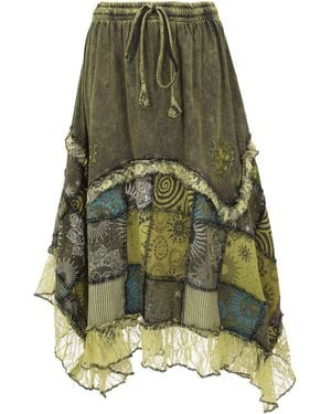 Guru-Shop Minirock Langer Boho stonewash Patchwork Zipfelrock.. alternative Bekleidung - Grün