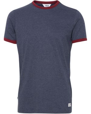 Solid Rundhalsshirt SDManoldo T-Shirt mit farblich abgesetztem Kragen und Ärmelsaum - Blau
