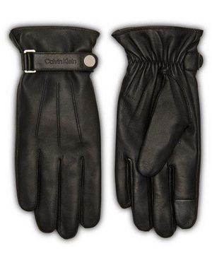 Calvin Klein Lederhandschuhe Logo Strap Smooth Leather Gloves Perfekt Für Den Alltag - Schwarz