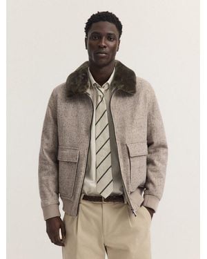 Bugatti Blouson Regular Fit Regular Fit Wolle Fellkragen - Natur