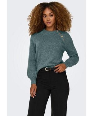 ONLY Rundhalspullover Onlemma Ls Button Oneck Ex Knt Kunstfaser, Regular Fit - Blau