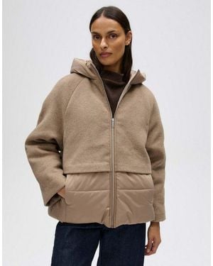 Opus Winterjacke Halenkos Aus Leichtem Material O-Form Mit Kapuze, Steppmuster Und Raglanärmeln - Natur