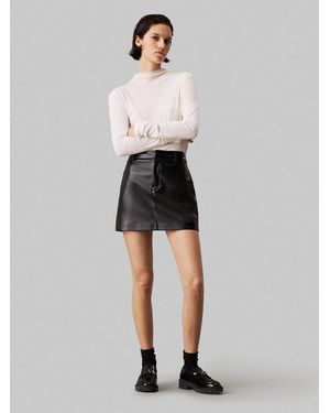 Calvin Klein A-Linien-Rock Faux Leather A-Line Mini Skirt Mit Logopatch - Weiß