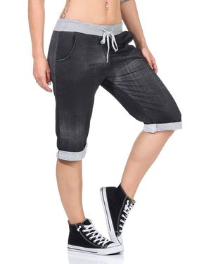 Aurela Damenmode Aurela mode Jogg-Bermudas Bermuda Hose Kurze Jogpants leichte Shorts luftig & leicht - Schwarz