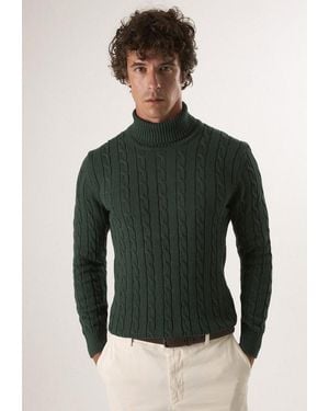 Felix Hardy Rollkragenpullover Rollkragenpullover Mit Zopfmuster - Grün