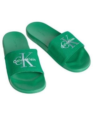 Calvin Klein Ess Slide Cv Pantolette Badeschuh, Flat, Poolslides Mit Logoschriftzug - Grün