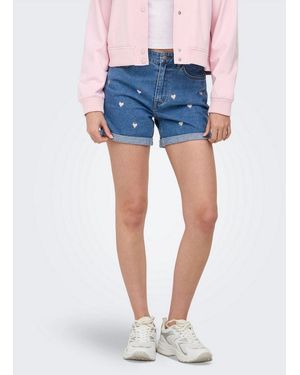 ONLY Jeansshorts Onlvega Hw Embroidery Dnm Shorts Guanoos Baumwolle, High Waist - Blau