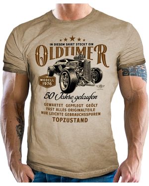LOBO NEGRO® T-Shirt als Geschenk für Männer zum 50. Geburtstag Oldtimer Baujahr 1976 - Grau