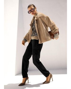 Madeleine Cargohose Stoffhose in Cargo-Optik Micro-Velours-Hose - Natur