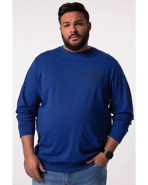 Men Plus Plus T-Shirt Men+ Langarmshirt Bauchfit Brustprint bis 8 XL - Blau