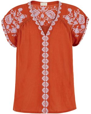Raffya Hemdbluse Luna V-Neck Embroidered Blouse - Orange