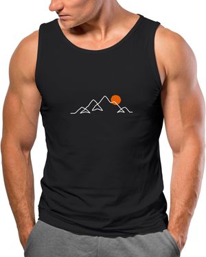 Neverless Tanktop Tank-Top Frontprint Line-Art Berge Wandern Natur Outdoor mit Print - Schwarz