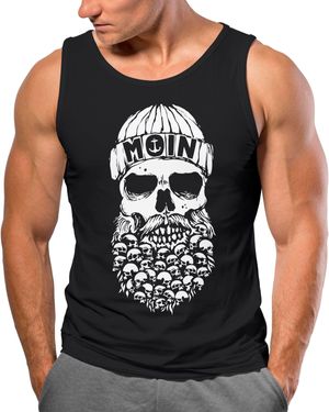 Neverless Tanktop Tank-Top Totenkopf Nordisch Moin Hamburg Dialekt Skull Anker mit Print - Schwarz