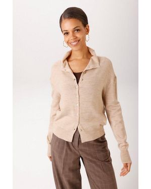 Aniston CASUAL Strickjacke Mit Rollkante Am Stehkragen - Natur