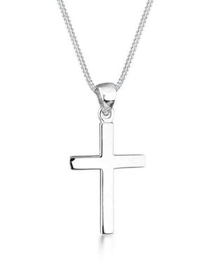 Elli Jewelry Kette Mit Anhänger Kreuz Symbol Religion Schmuck Geschenk 925 Silber, Kreuz - Weiß