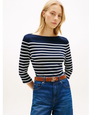 Tommy Hilfiger 3/4-Arm-Shirt NEW CODY SLIM BOAT-NECK mit Logostickerei - Blau