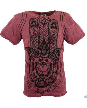 Guru-Shop Sure T-Shirt Fatimas Hand - bordeaux Goa Style, Festival, alternative Bekleidung - Pink