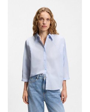 BOSS Hemdbluse Belenta Premium Damenmode Aus Baumwoll-Popeline, Mit Kimonoärmeln - Weiß