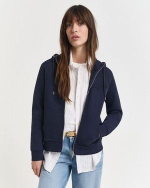 GANT Kapuzensweatjacke Reg Tonal Shield Zip Hoodie Markenstickerei, Kapuze, Rippbündchen - Blau
