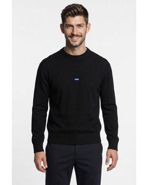 HUGO Strickpullover Relaxed Fit, Rundhalsausschnitt, Softe Strickqualität - Schwarz