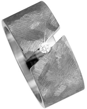 JOBO Partnerring Breiter Ring Titanring, Titan Matt Mit Diamant - Grau