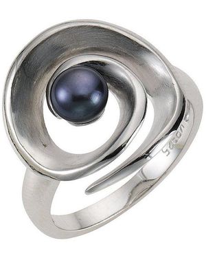 Zeeme Fingerring Silber 925 Rhodiniert Mit Schwarzer Perle