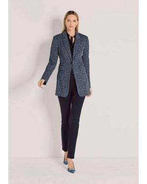 Madeleine Kurzblazer Langarm Denimblazer Mit Leo-Flockprint Verlängerte Form Mit Reverskragen, Pattentaschen, Leicht Gefüttert - Blau