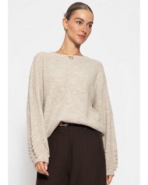 SassyClassy Rundhalspullover Pullover Mit Perlendetails Für Damen Eleganter Pullover Mit Rundhalsausschnitt Hellblau Grau - Natur