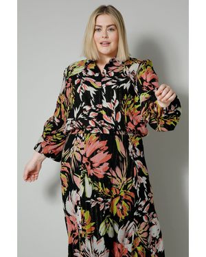 Sara Lindholm Hemdbluse Bluse florales Muster Hemdkragen Langarm - Schwarz