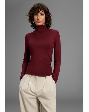 Laura Scott Rollkragenpullover Feinstrick in figurbetonter Longform - Rot