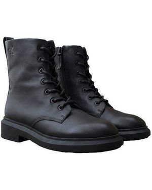 Calvin Klein Sporty Boot Lace Up Lth Schnürstiefelette Schnürboots, Blockabsatz, Mit Anziehlasche - Schwarz