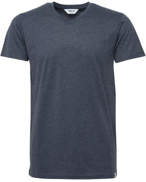 Solid V-Shirt SDBedo Kurzarmshirt mit Melange Effekt - Blau