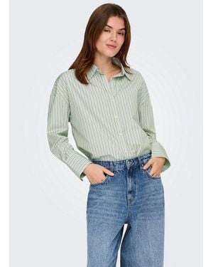 ONLY Hemdbluse Onloregon Alva Ls Reg Shirt Noos Wvn Materialmix, Regular Fit - Blau