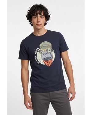 Blend T-Shirt Bhkurt Funny Graphic S/S Tee Mit Normaler Länge, Ohne Verschluss, Aus Baumwolle Und Single Jersey - Blau