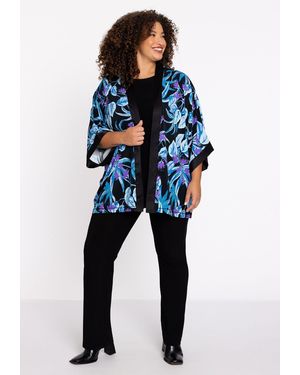 Yoek Strickponcho Kimono Große Größen - Blau
