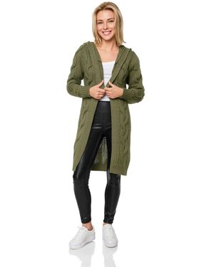 Worldclassca Kapuzenstrickjacke lange Cardigan Bolero Strickjacke mit Zopfmuster und Kapuze - Grün