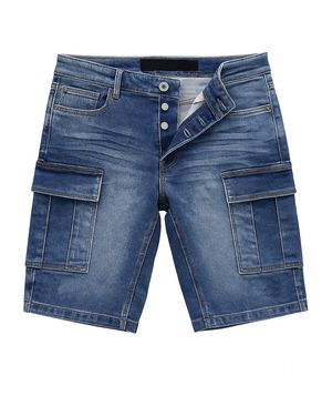 Egomaxx Jeansshorts Bequeme Bermuda mit Cargotaschen und Stretchfunktion Denim Cargo A&S - Blau