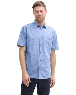 Tom Tailor Kurzarmhemd COTTON LINEN SHIRT (1-tlg) - Blau