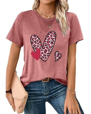 PYL T- bequemes Sommer Kurzarmbluse Locker Graffiti Liebe Print-Shirt Bequem für Freizeit und Büro,Strandurlaub - Rot