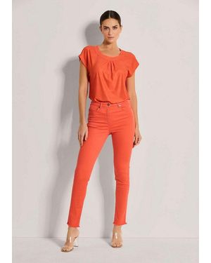 Madeleine Gerade Jeans Mid Waist Skinny-Hose Mit Fransen Fransenhose - Rot