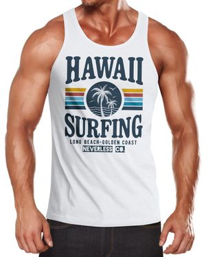 Neverless Tanktop Tank-Top Hawaii Surfing Sommer Strand Palme Muskelshirt mit Print - Weiß