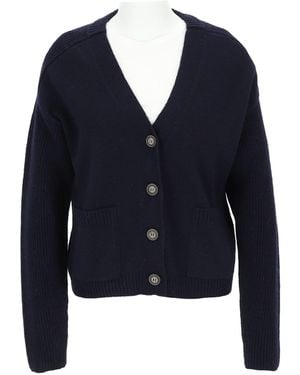 halsüberkopf Accessoires Strickjacke Cardigan V-Ausschnitt mit farblich abgesetzten Knöpfen - Blau