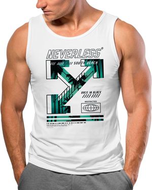 Neverless Tanktop Tank-Top Text Aufdruck South Beach Techwear Fashion mit Print - Weiß