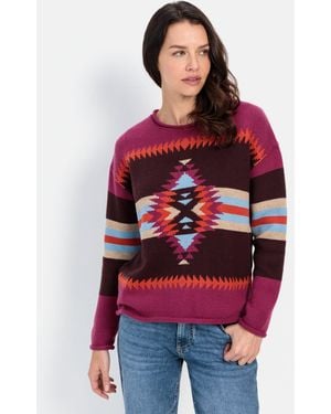 Camel Active Strickpullover mit eingearbeiteten Mustern Markenlogo - Rot