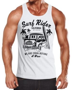 Neverless Tanktop Tank Top T-Shirt Bus Surfing Retro mit Print - Weiß